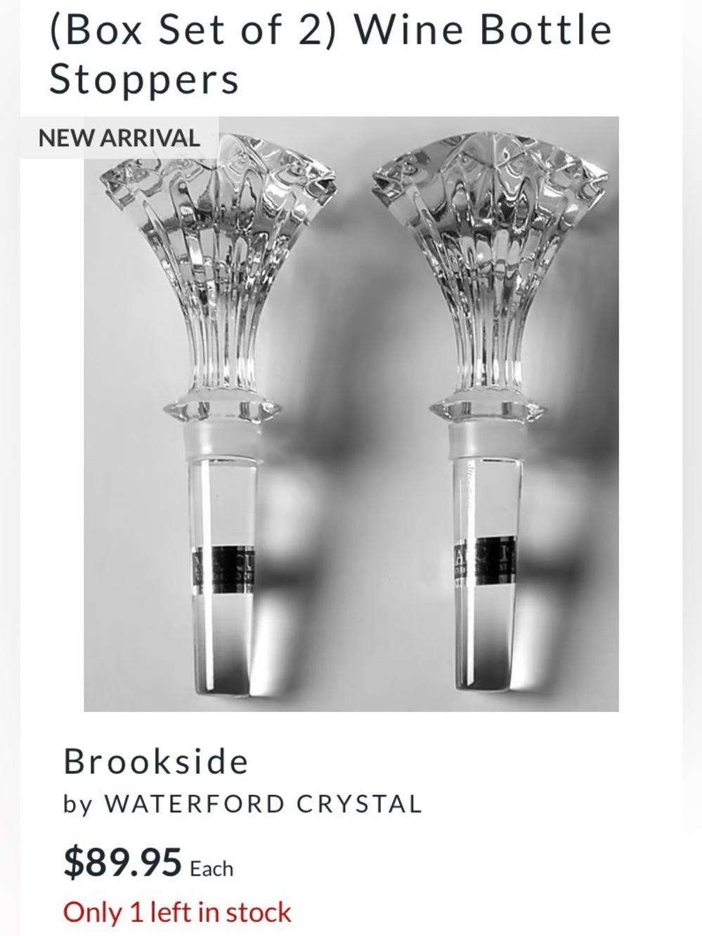 Marquis by Waterford “Brookside” Crystal Wine Bottle Stoppers